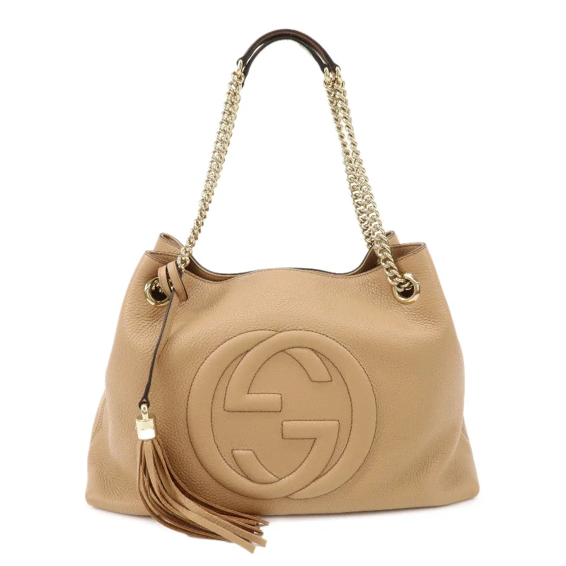 GUCCI SOHO Interlocking G Leather Chain Shoulder Bag Beige 536196