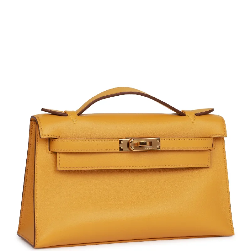 Hermes Kelly Pochette Jaune Ambre Swift Gold Hardware