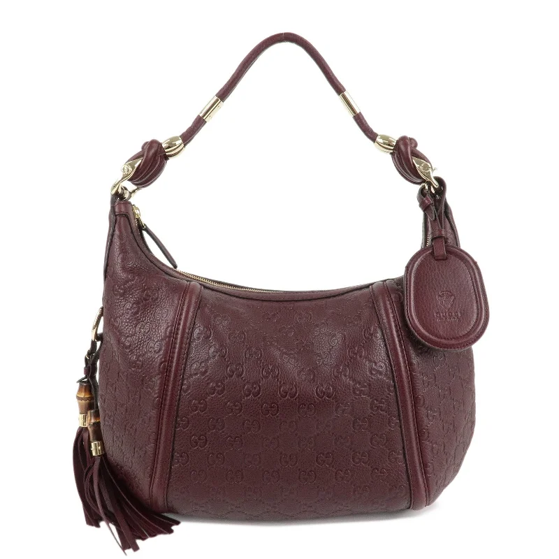 GUCCI Guccissima Bamboo Leather Shoulder Bag Wine 240261