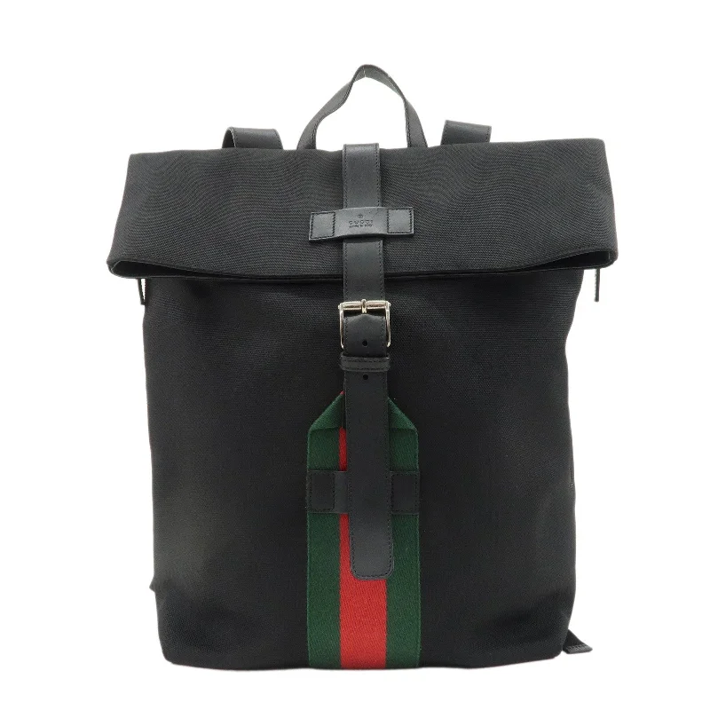 GUCCI Sherry Canvas Leather Ruck Sack Back Pack Black 337075