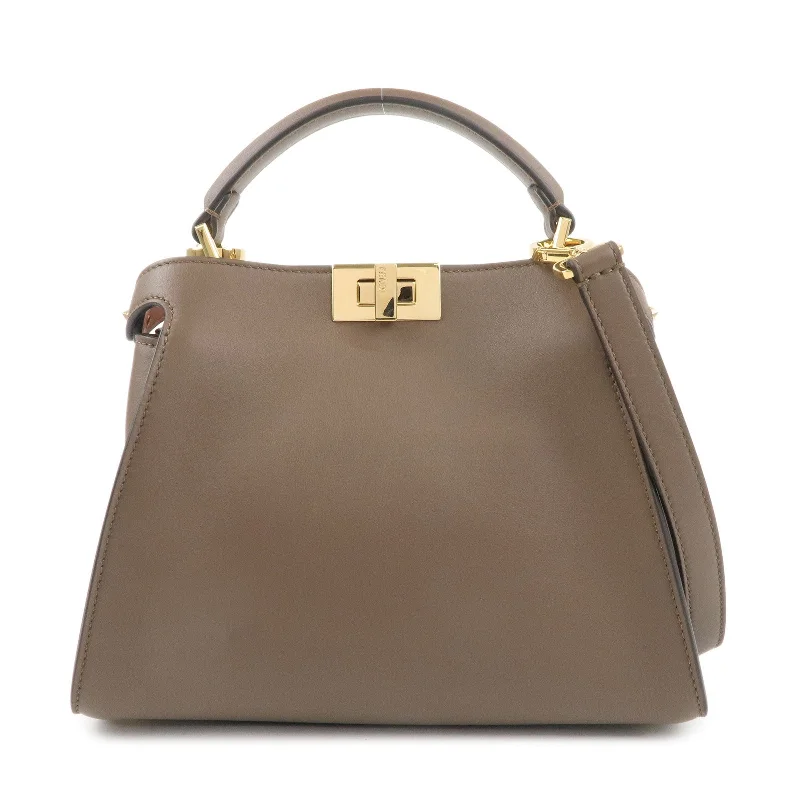 FENDI Leather Peekaboo Iconic Essentially 2Way Bag Brown 8BN302