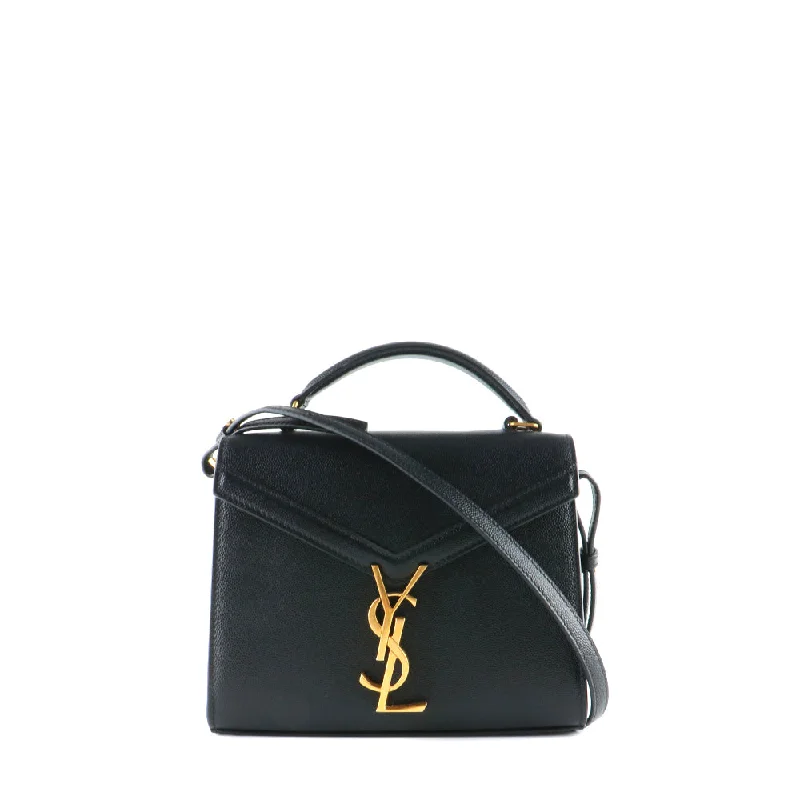 SAINT LAURENT - Sac à bandoulière Cassandra mini Top Handle en cuir grainé noir