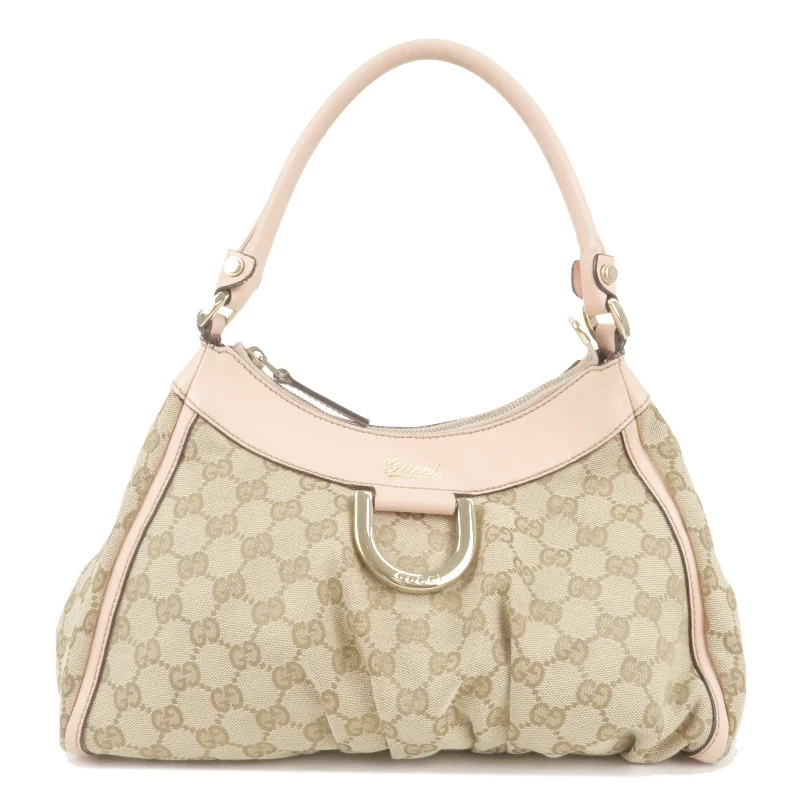 GUCCI Abbey GG Canvas Leather Shoulder Bag Beige Pink 190525