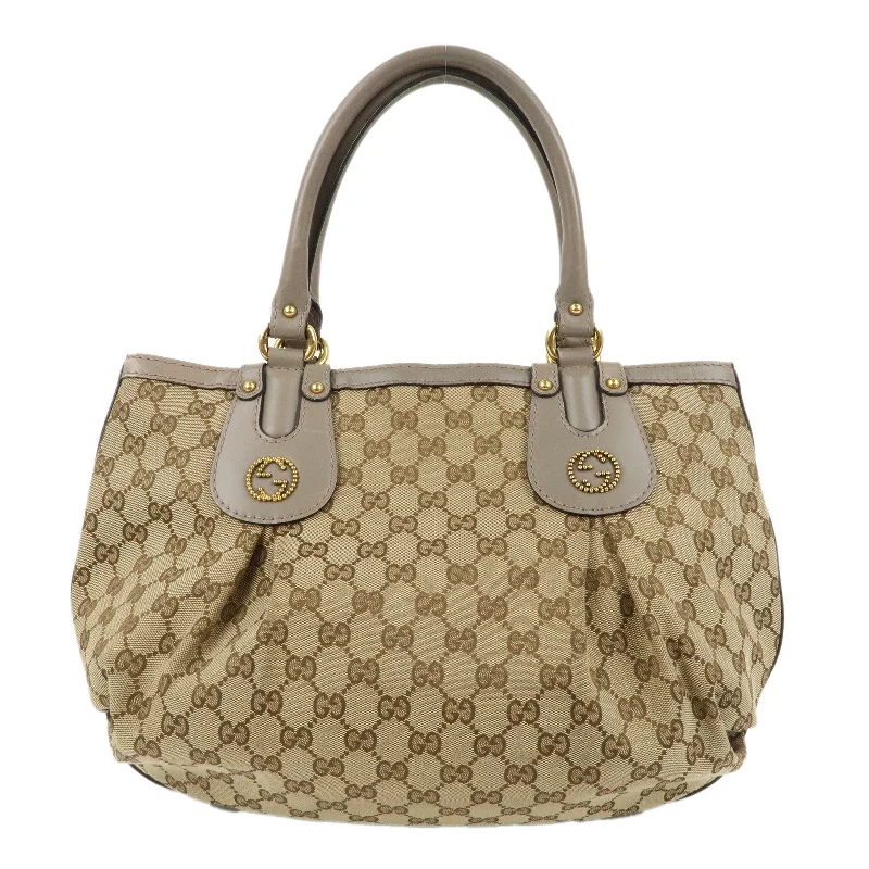 GUCCI Scarlett GG Canvas Leather Tote Bag Beige Grey 269953