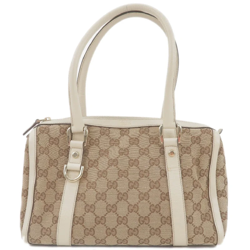 GUCCI Abbey GG Canvas Leather Boston Hand Bag Beige Ivory 130942