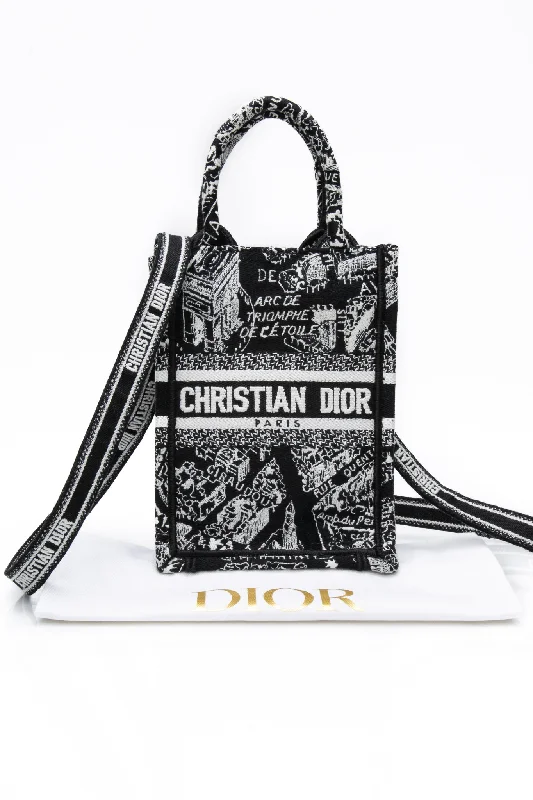 CHRISTIAN DIOR White Black Mini Book Tote Phone Bag