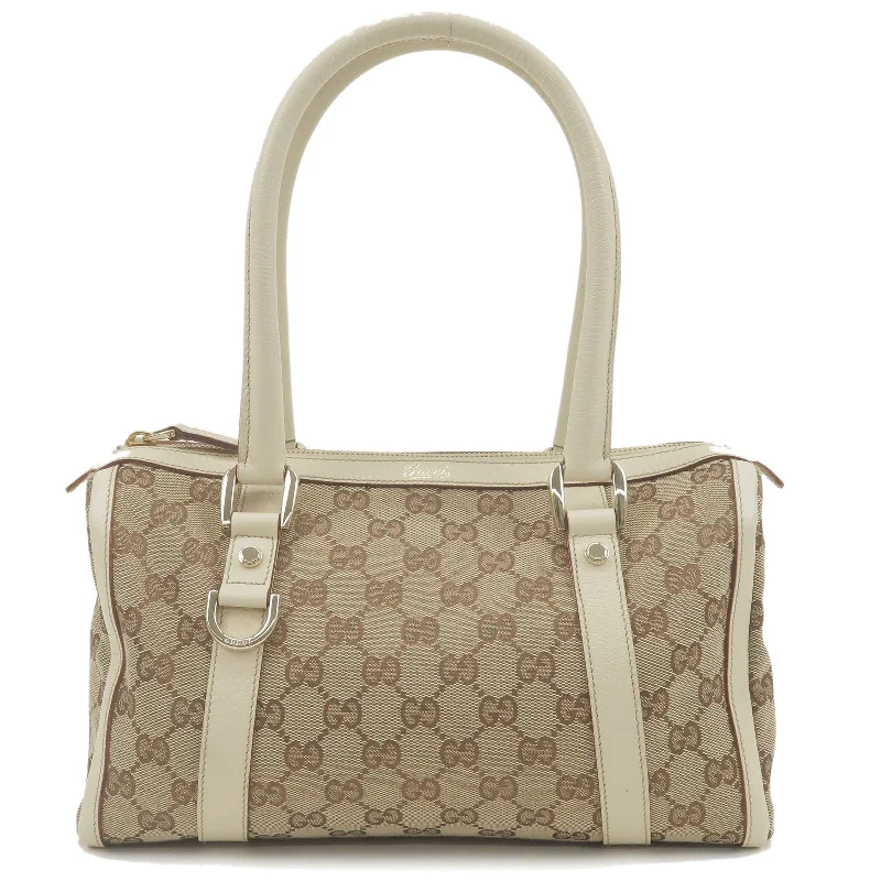 GUCCI Abbey GG Canvas Leather Mini Boston Bag Beige Ivory 130942