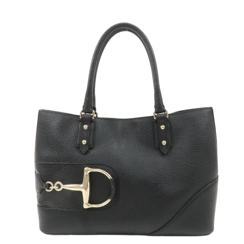 GUCCI Leather Horsebit Tote Bag Hand Bag Black 137385