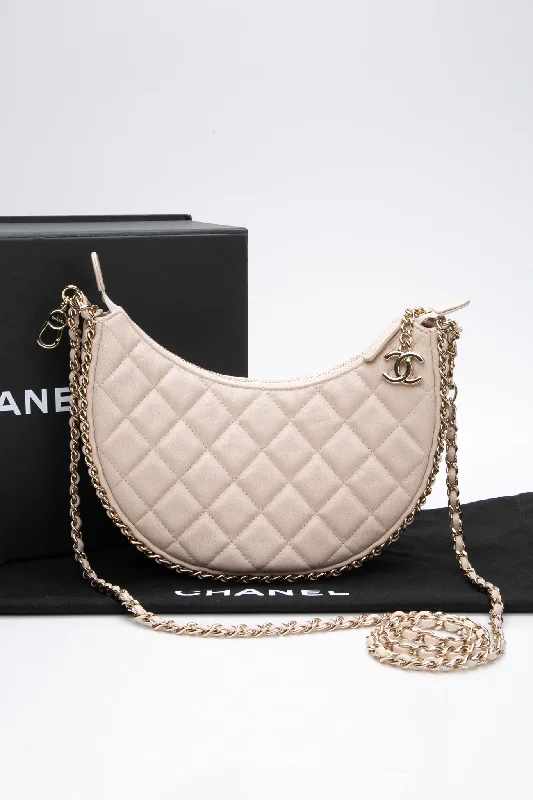 CHANEL 23P Ecru Light Beige Lambskin Quilted Small Hobo Bag