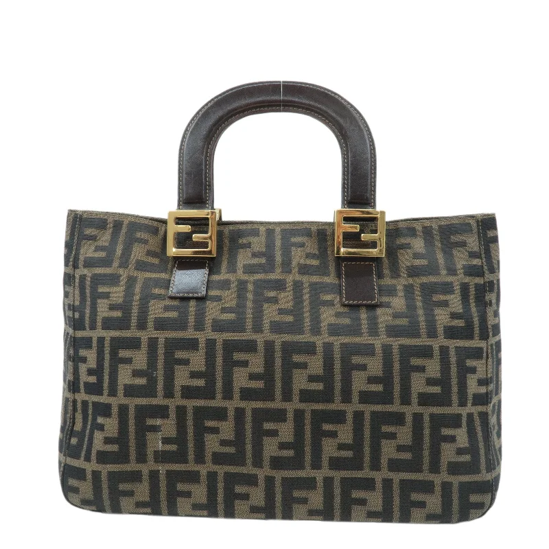 FENDI Zucca Canvas Leather Tote Bag Hand Bag Brown