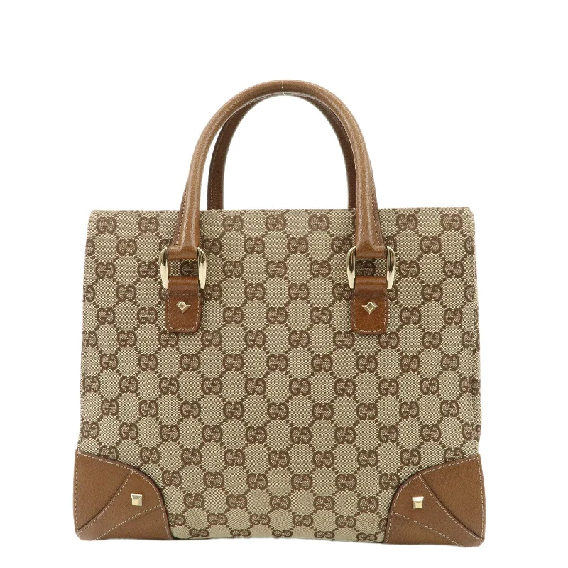 GUCCI GG Canvas Leather Tote Bag Hand Bag Beige Brown 120895