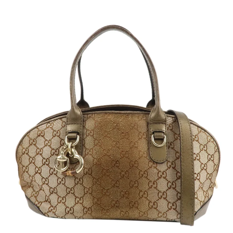 GUCCI Heartbit GG Canvas Leather 2Way Hand Bag Beige Bronze 269955