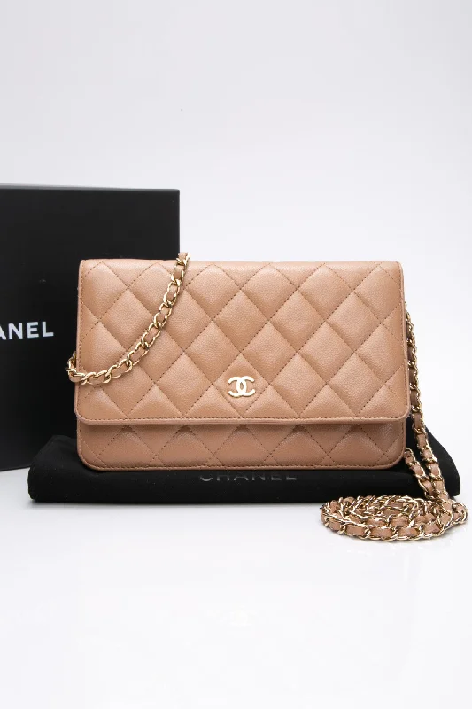 CHANEL Dark Beige Caviar Quilted Wallet On Chain WOC