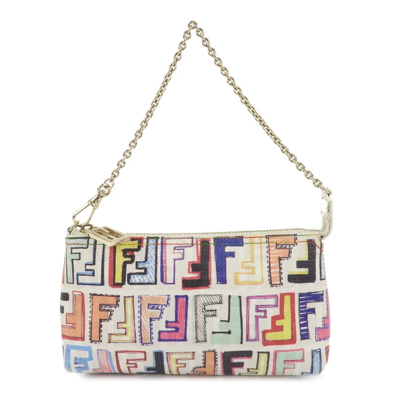 FENDI Zucca PVC Accessory Chain Pouch Multi Color Ivory 8BR592