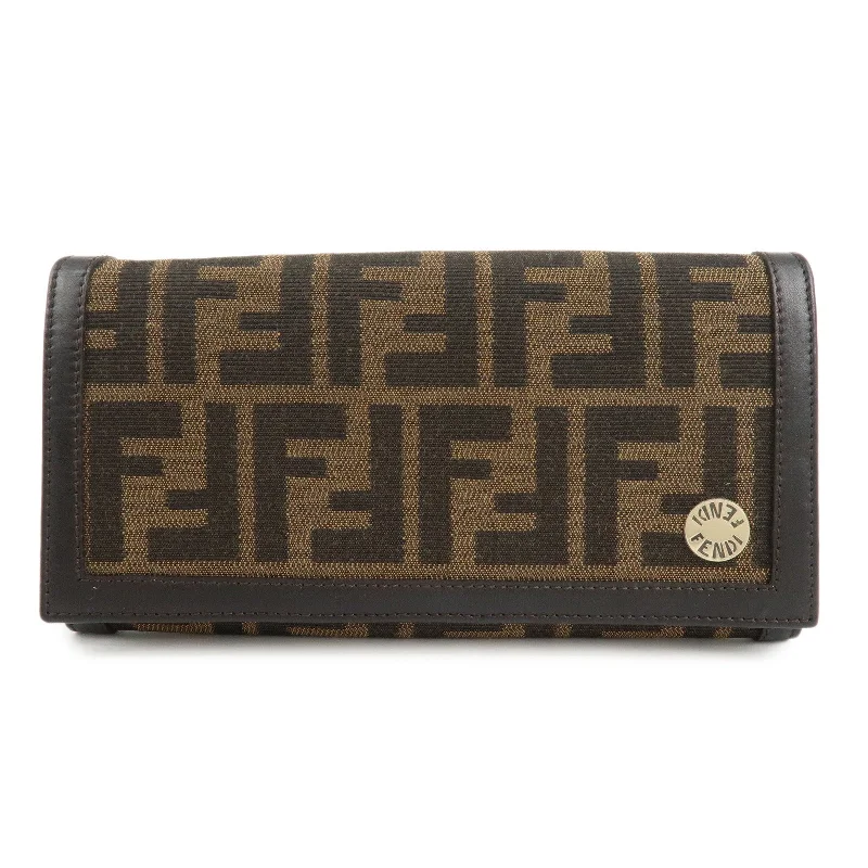 FENDI Zucca Canvas Leather Long Wallet Brown 8M0000