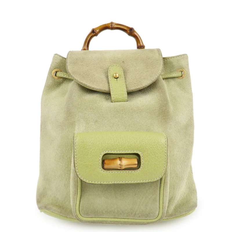 GUCCI Bamboo Suede Leather Backpack Light Green 003.1956.0030