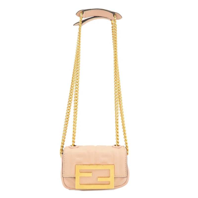 FENDI Leather Nano Baguette Chain Shoulder Bag Baby Pink 7AS143