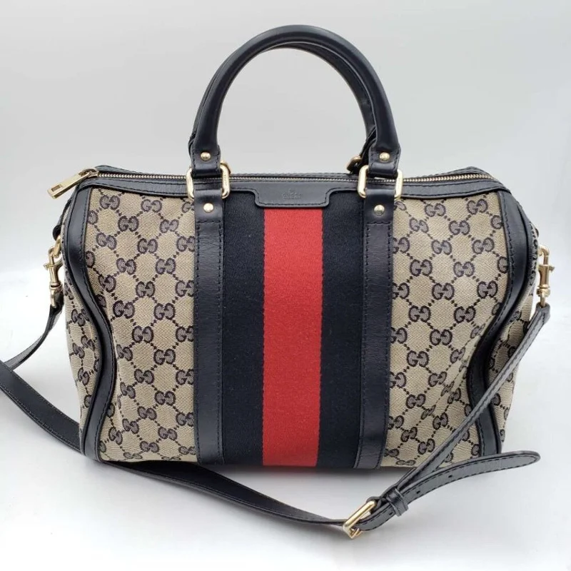 GUCCI Boston Medium Navy GG Cloth Satchel Bag