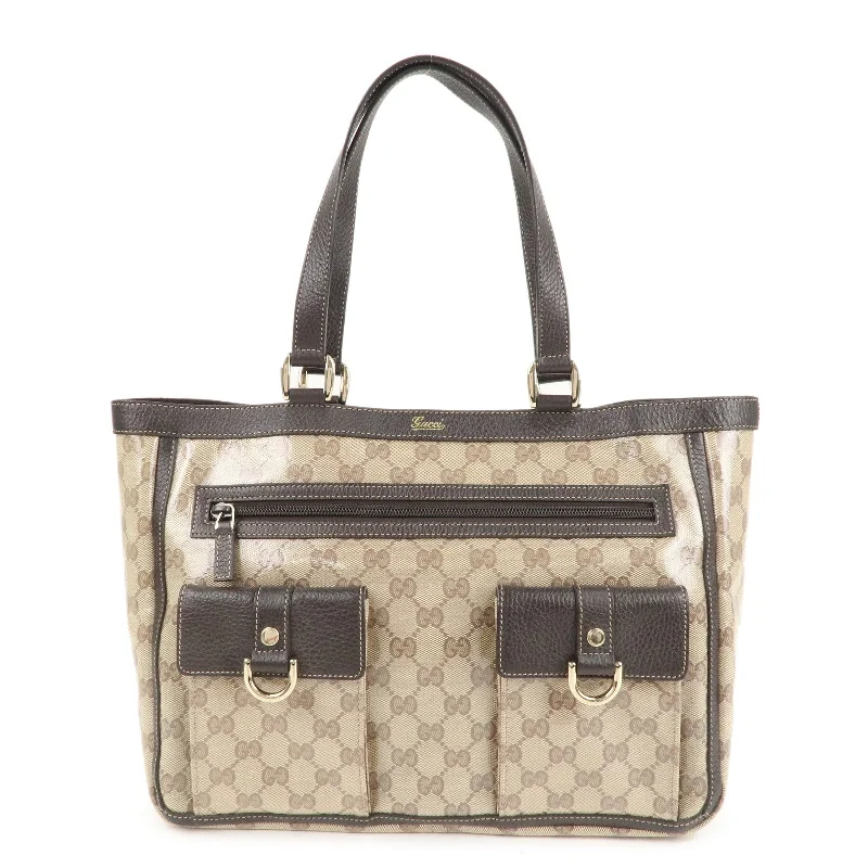 GUCCI Abbey GG Crystal Leather Tote Bag Beige Brown 268639