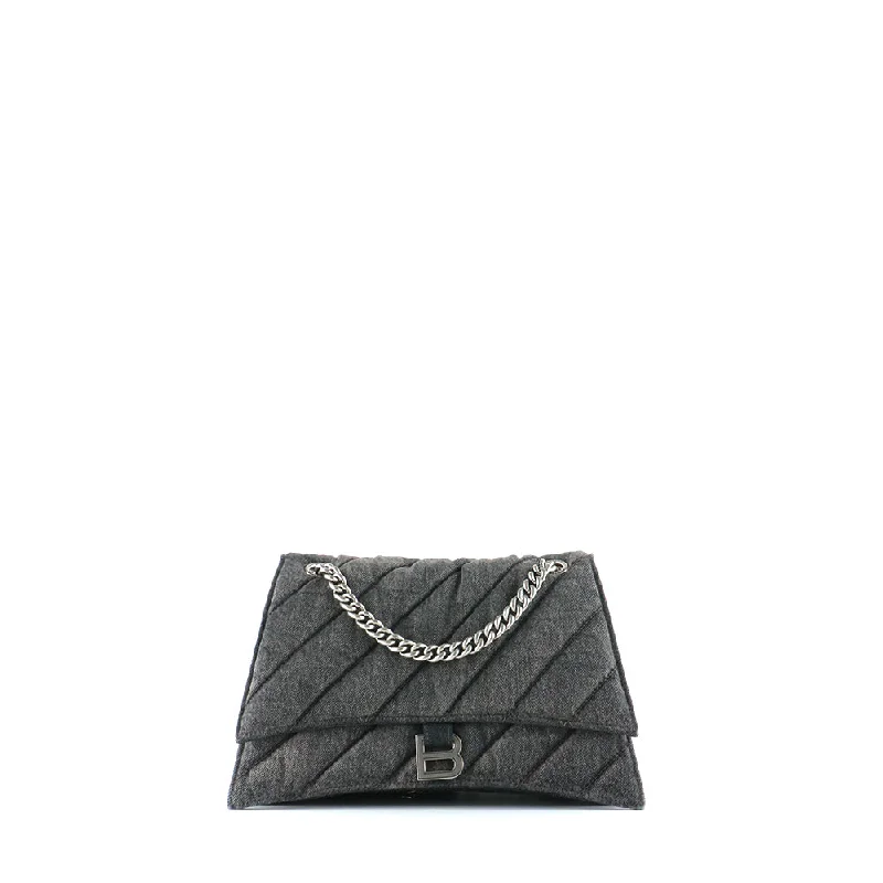 BALENCIAGA - Sac à épaule Crush medium en denim gris anthracite