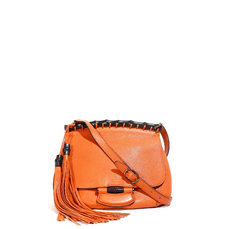 GUCCI - Sac à bandoulière Bamboo en cuir grainé orange