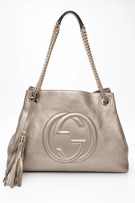 GUCCI Medium Soho Metallic Pebbled Calfskin Shoulder Bag