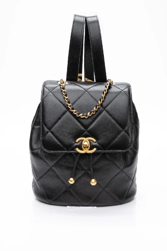 CHANEL 24S Black Quilted Lambskin Enamel and Gold Tone Hardware Backpack