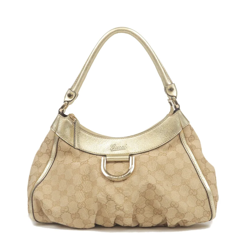 GUCCI Abbey Line GG Canvas Leather Shoulder Bag Beige Gold 190525