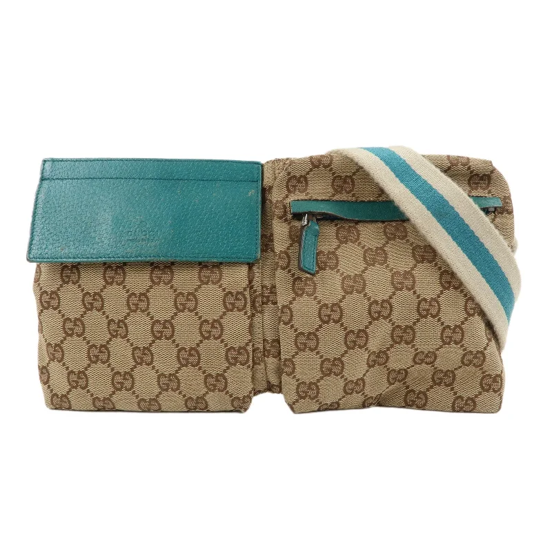 GUCCI GG Canvas Leather Waist Bag Crossbody Bag Turquoise 28566