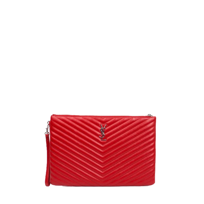 SAINT LAURENT - Pochette Cassandre Saint Laurent en cuir chevron rouge