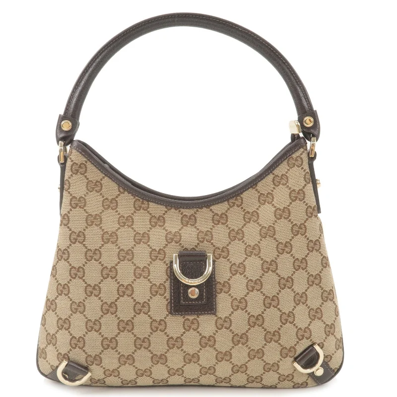 GUCCI Abbey GG Canvas Leather Shoulder Bag Beige Brown 130738