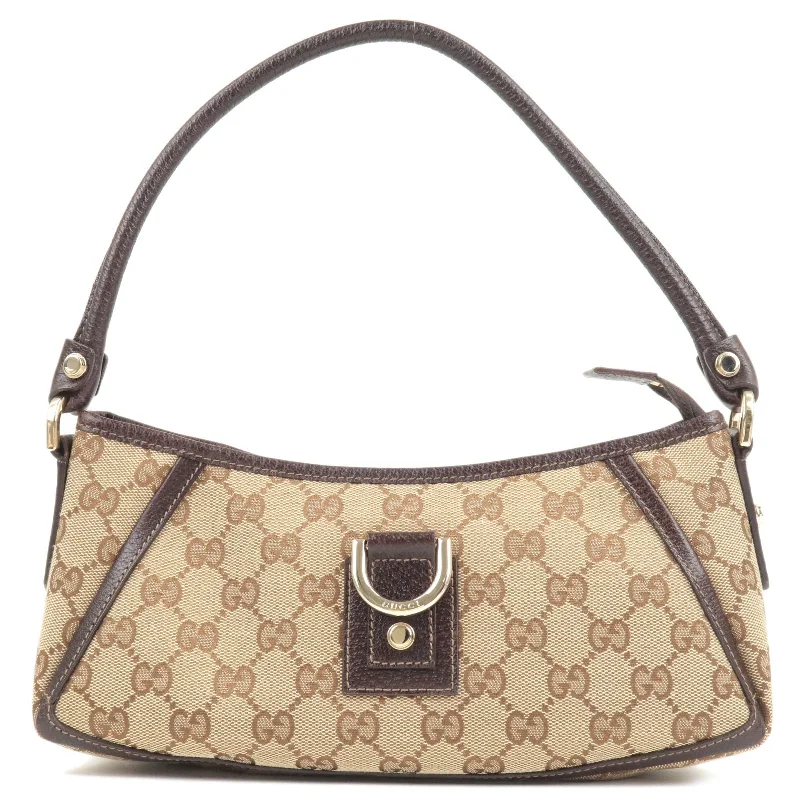 GUCCI Abbey GG Canvas Leather Shoulder Bag Beige Dark Brown 130989