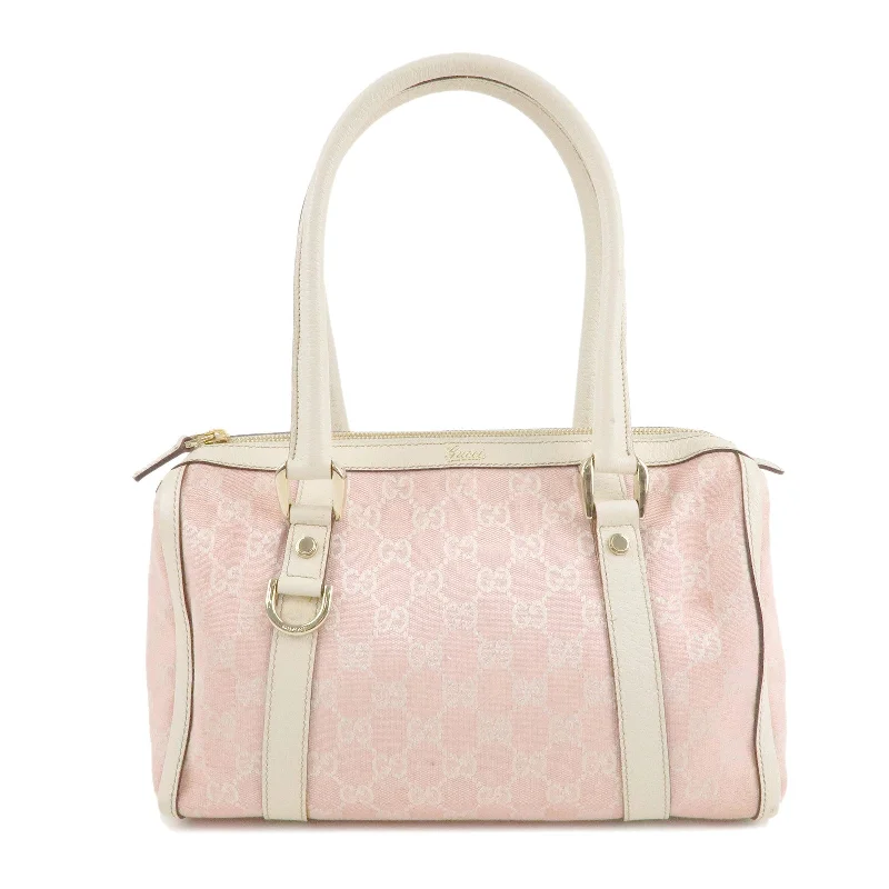 GUCCI Abbey GG Canvas Leather Boston Hand Bag Pink Ivory 130942