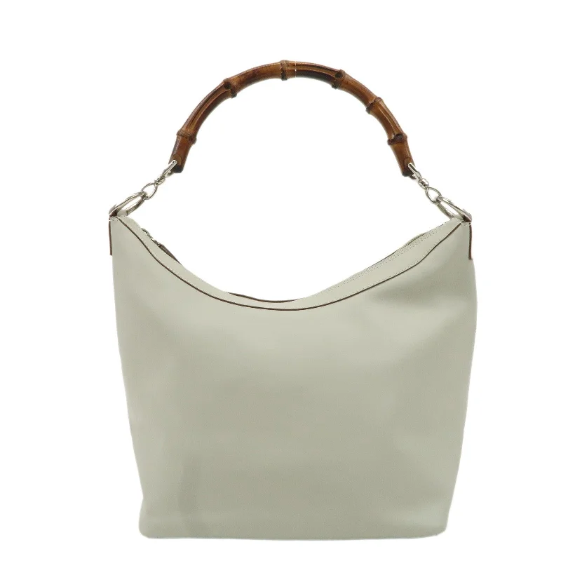 GUCCI Bamboo Leather Shoulder Bag Light Gray 000.8531