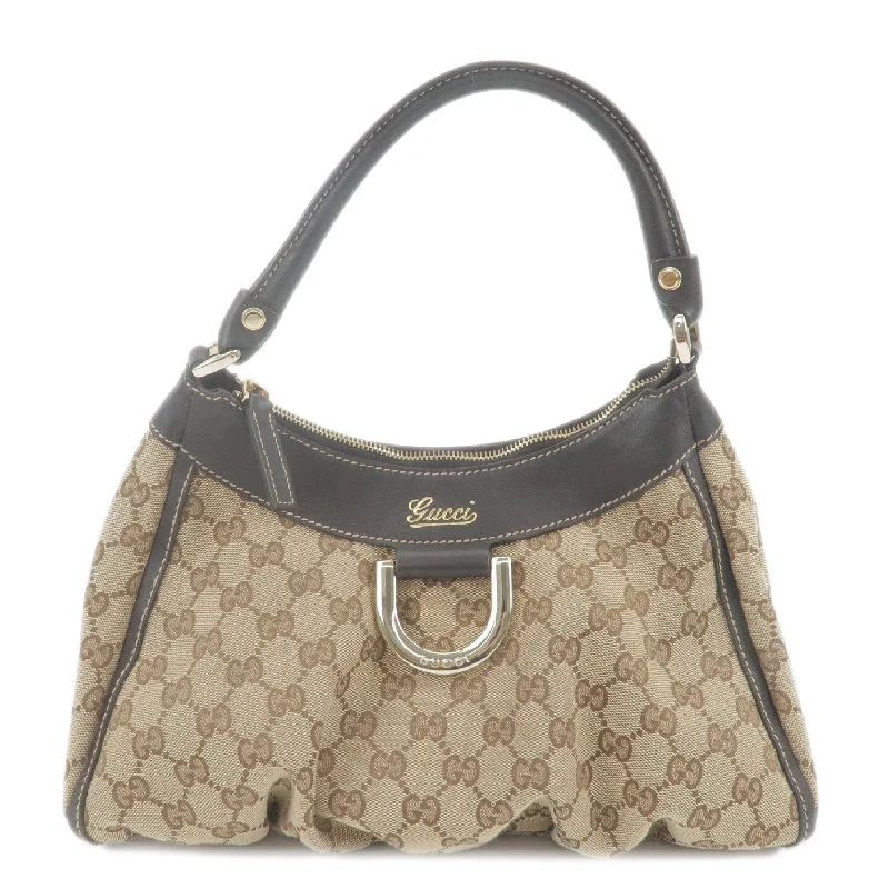 GUCCI Abbey GG Canvas Leather Shoulder Bag Beige Brown 190525