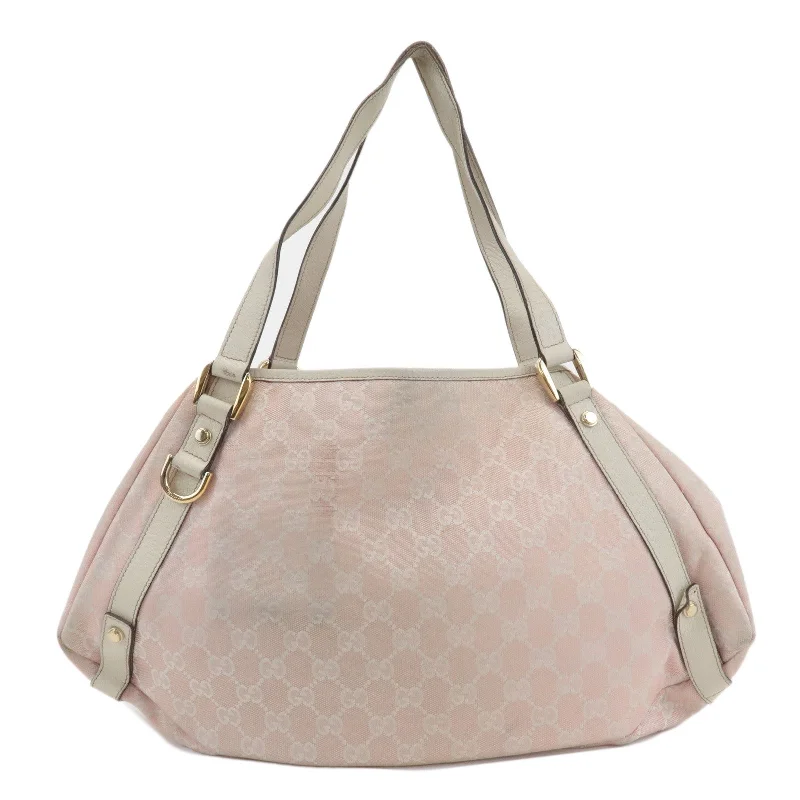 GUCCI Abbey GG Canvas Leather Tote Hand Bag Pink Ivory 130736