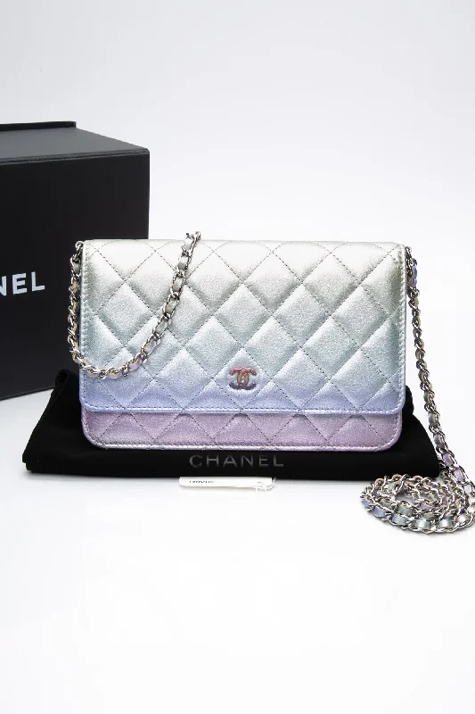 CHANEL 21K Gradient Metallic Rainbow Ombre Quilted Wallet on Chain WOC