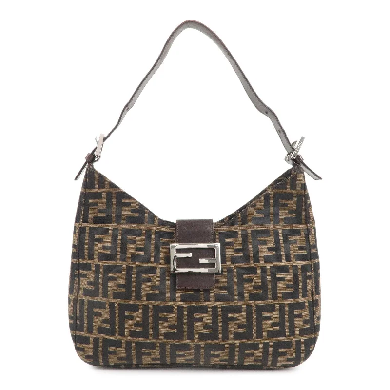 FENDI Zucca Canvas Leather Shoulder Bag Brown Black 26569