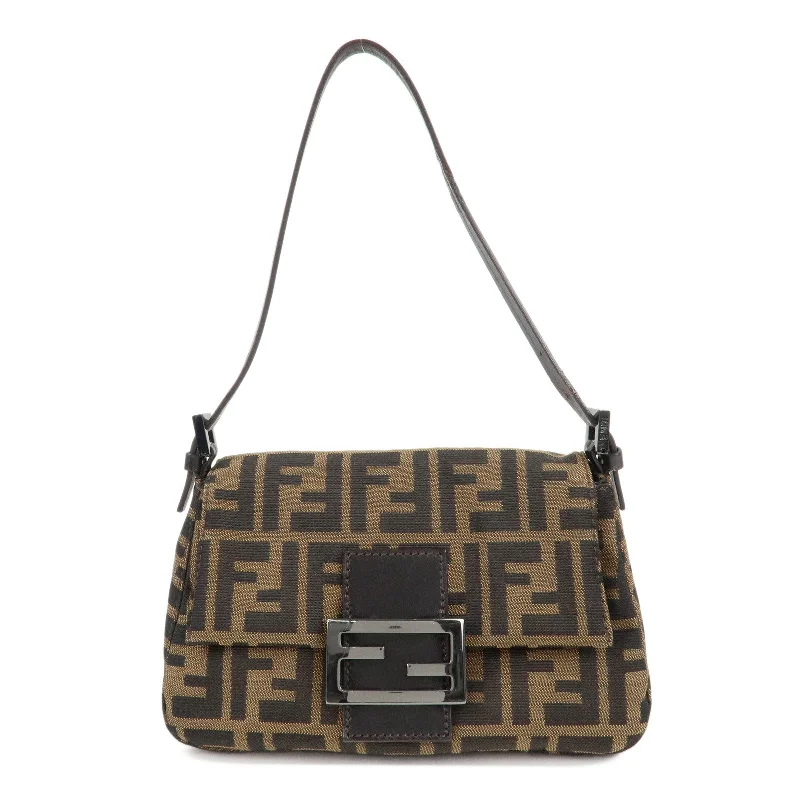 FENDI Mini Mamma Baguette Zucca Shoulder Bag Black Brown 8BR180