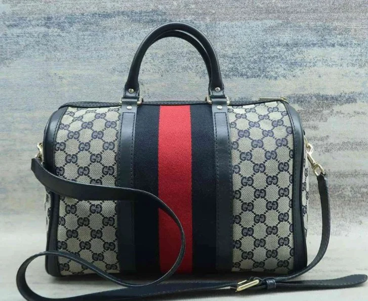 Gucci Boston Navy Canvas Satchel Bag