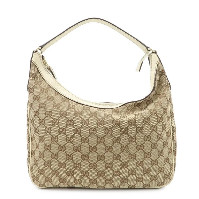 GUCCI GG Canvas Leather Shoulder Bag Beige Ivory 153010