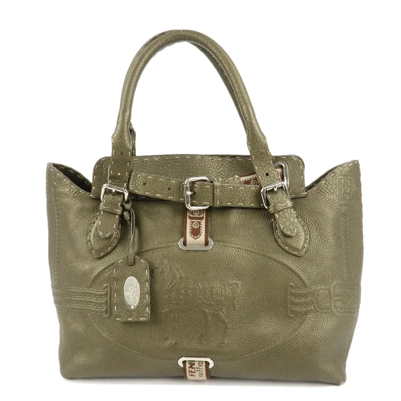 FENDI Selleria Leather Tote Bag Shoulder Bag Khaki 8BN155