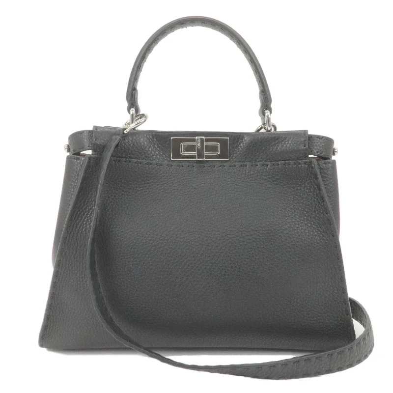 FENDI Selleria Peekaboo Regular Leather 2WAY Bag Black 8BN290