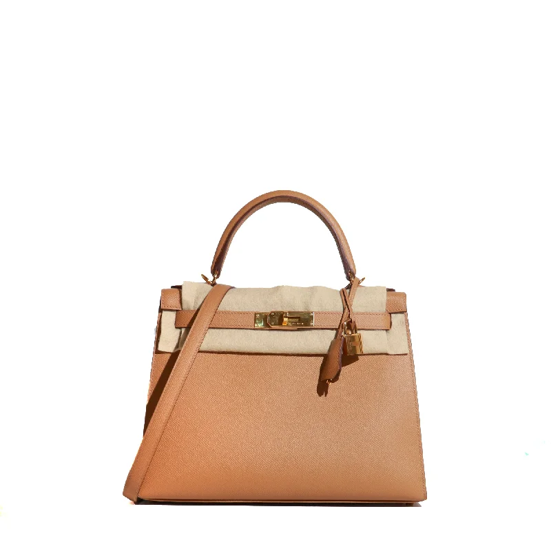 HERMÈS - Sac à main Kelly 28 en cuir epsom biscuit sellier