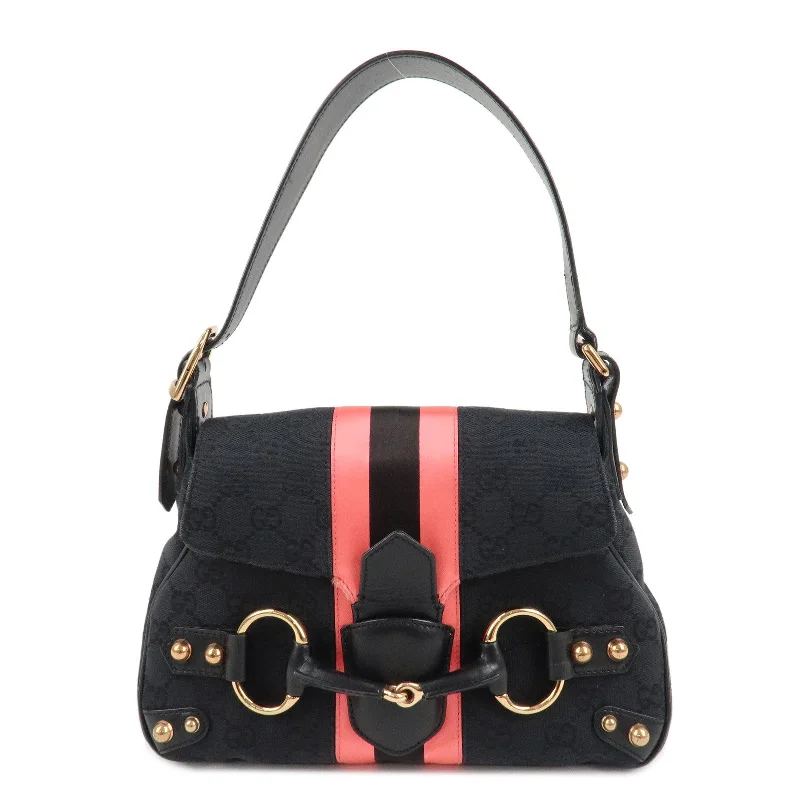 GUCCI Sherry Horsebit GG Canvas Leather Shoulder Bag 129699