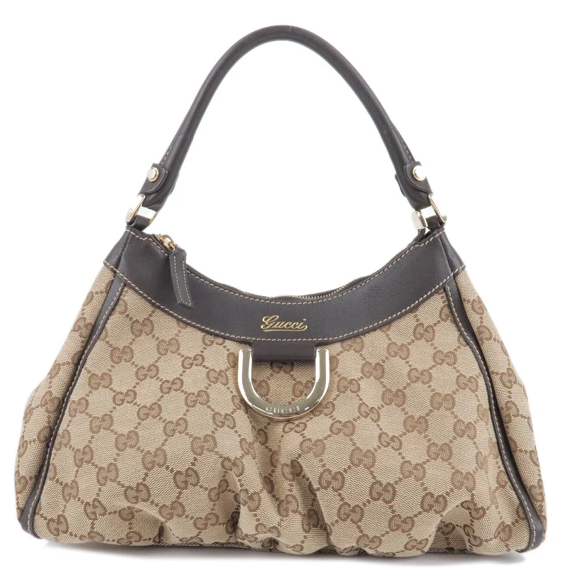 GUCCI Abbey GG Canvas Leather Shoulder Bag Beige Brown 190525