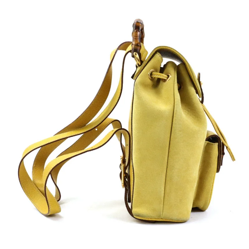 GUCCI Backpack Bamboo Suede/Leather Yellow Gold Women's e56051f