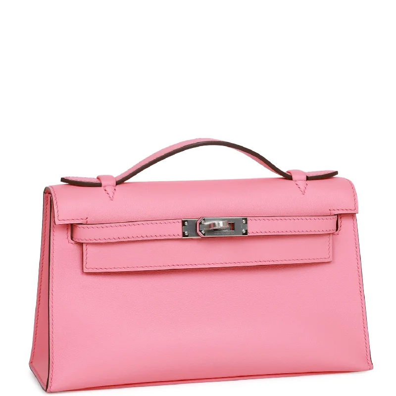 Hermes Kelly Pochette Rose D'Ete Swift Palladium Hardware