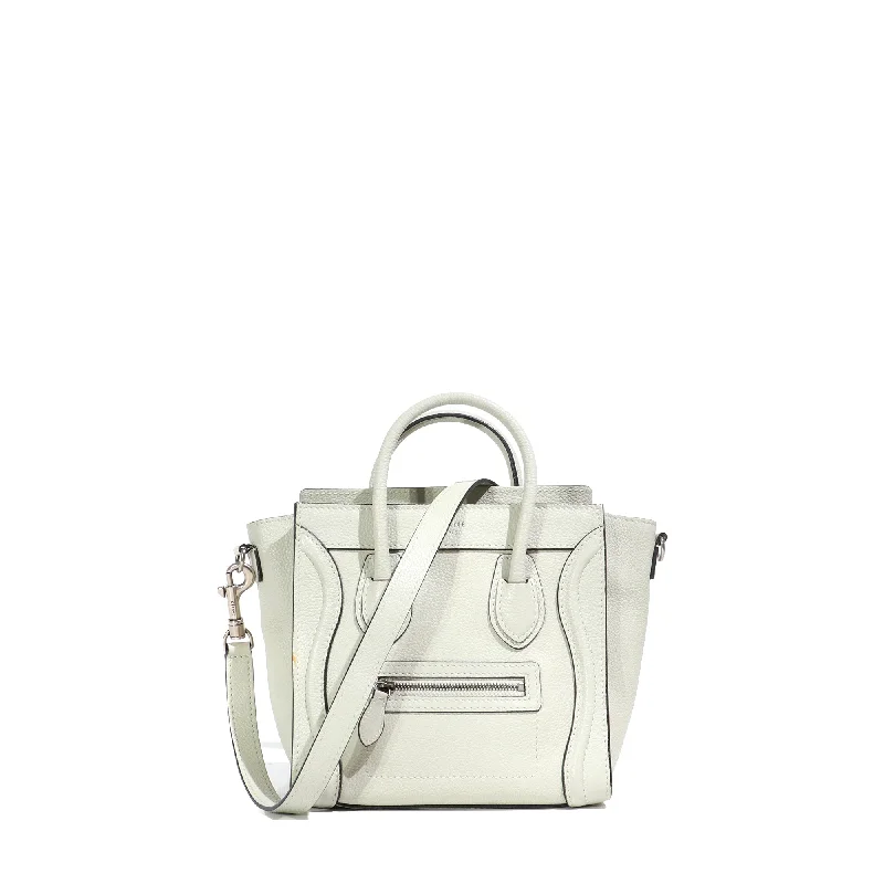 CELINE - Sac à bandoulière Luggage nano en cuir grainé bleu gris