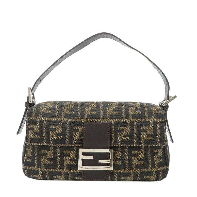 FENDI Mamma Baguette Zucca Canvas Leather Shoulder Bag 26424